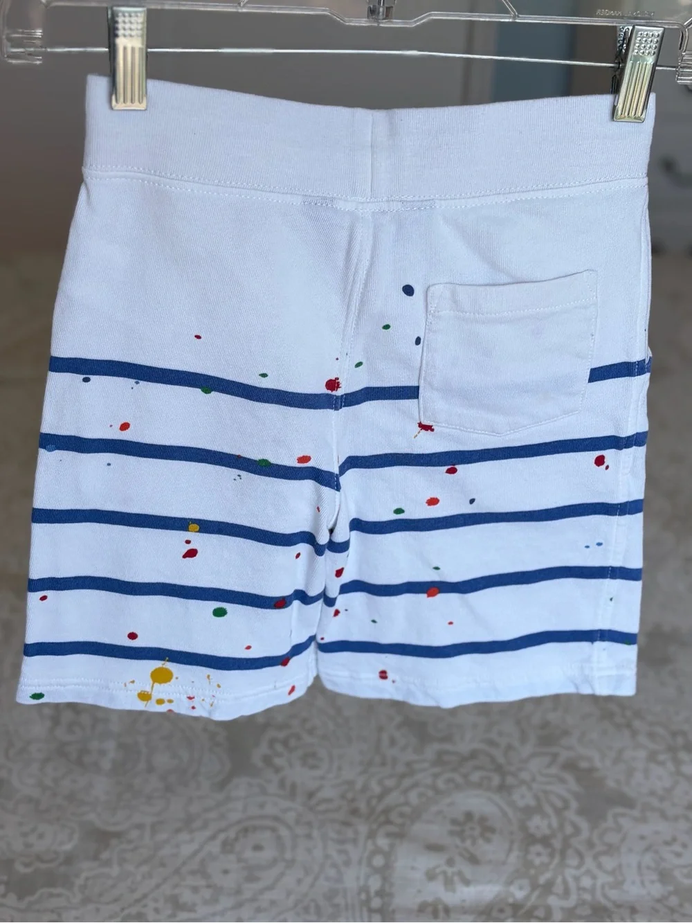 Boys 8 |Ralph Lauren White Shorts with Blue Stripes and Multicolor Paint Splatte